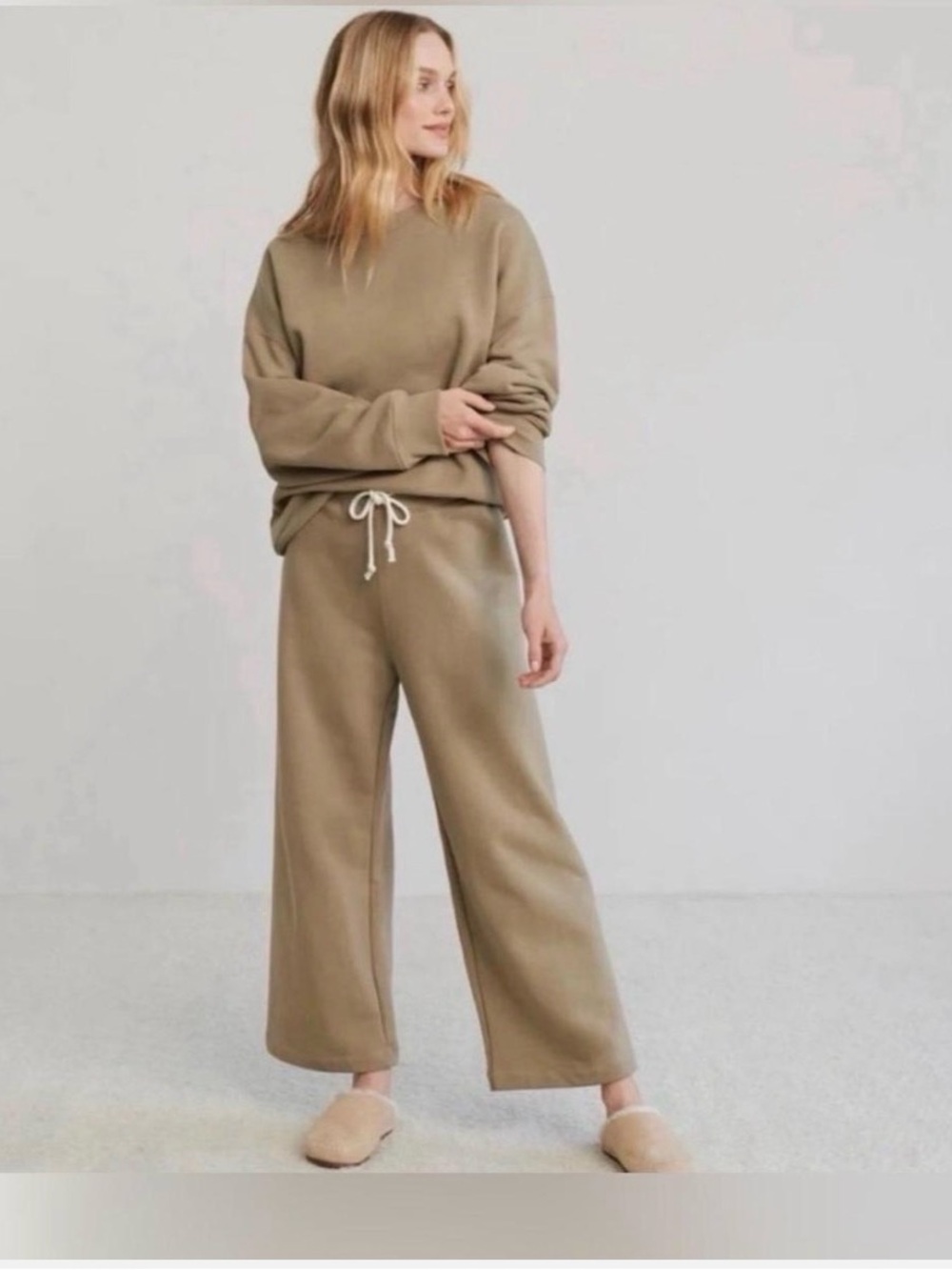 Jenni Kayne Mariana heavy cotton crew wide leg sweat set hazel Taupe S, M